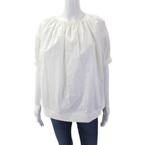 Co. Womens Short Puffy Sleeves Pullover Blouse White Cotton Size Small